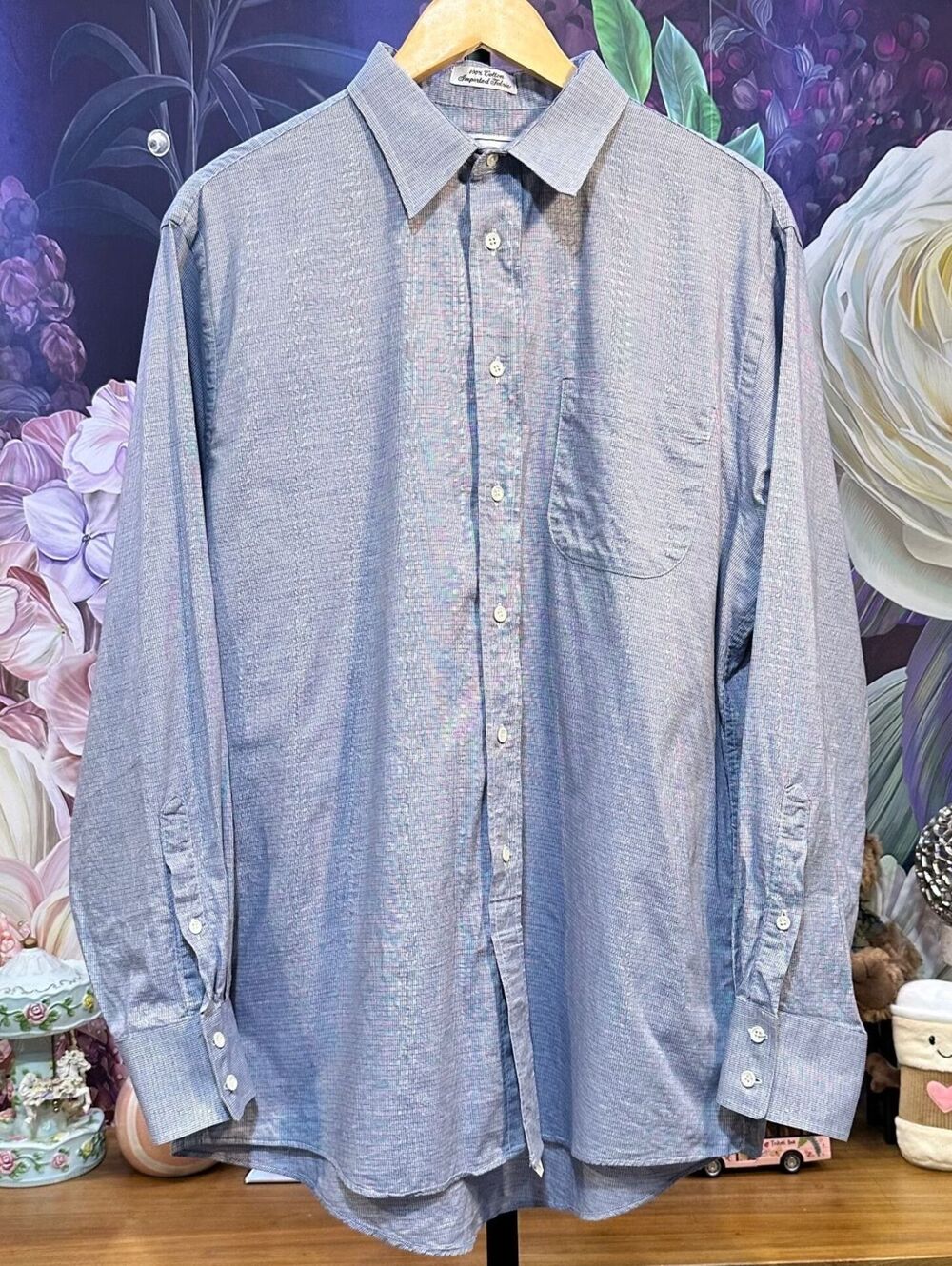 Vintage Burberrys of London 16.5-34 100% Cotton Micro Check Shirt Preppy Blue